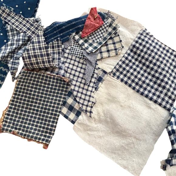 Vintage Homespun Quilting fabric remnants quilt block blue & white textile - Picture 8 of 12